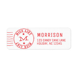 Nice List Monogram Red Returadress Etikett