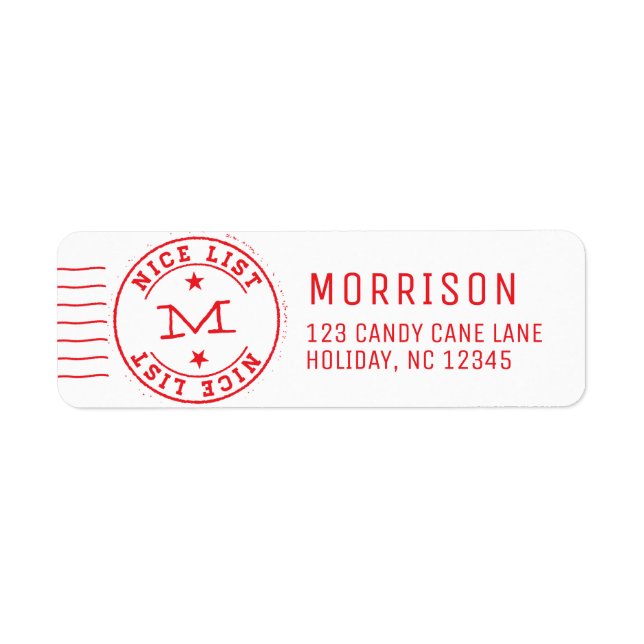 Nice List Monogram Red Returadress Etikett (Framsidan)