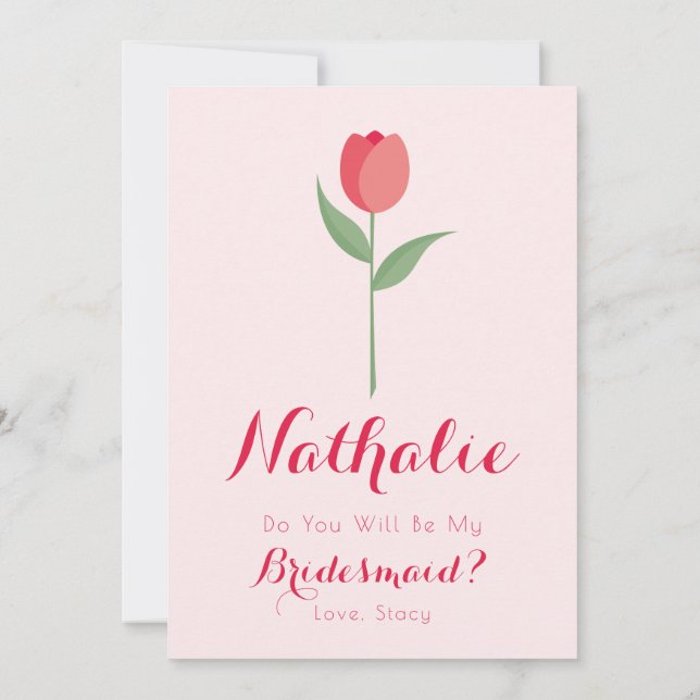 Nice Minimalist Pink Tulip Bridesmaid Proposal Inbjudningar (Baksida)