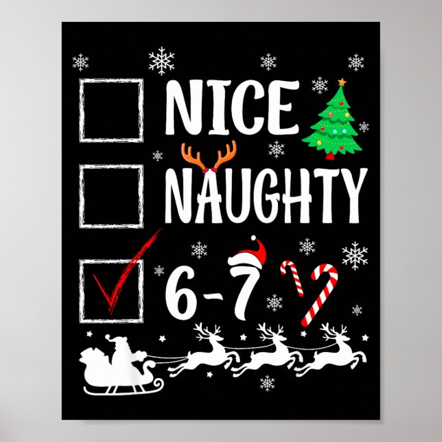 Nice Naughty 67 Funny Christmas Brainrot Six Seven Poster (Framsidan)