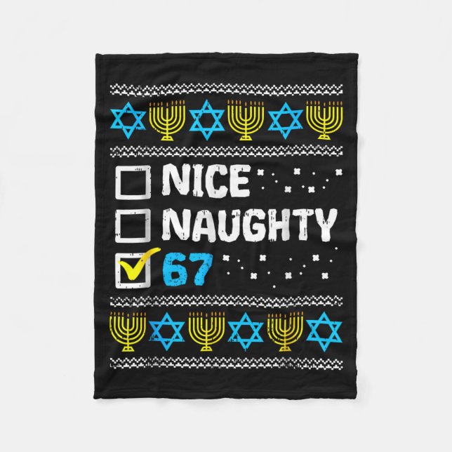 Nice Naughty 67 Six Seven Ugly Hanukkah Sweater Ch Fleecefilt (Framsidan)