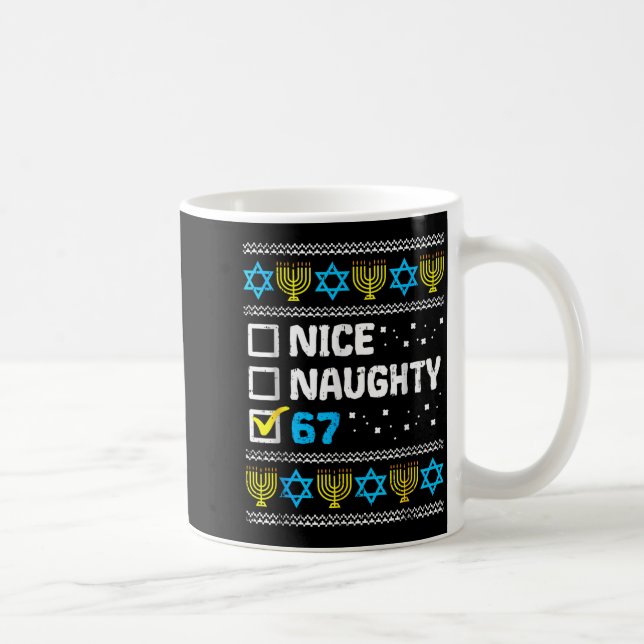 Nice Naughty 67 Six Seven Ugly Hanukkah Sweater Ch Kaffemugg (Höger)