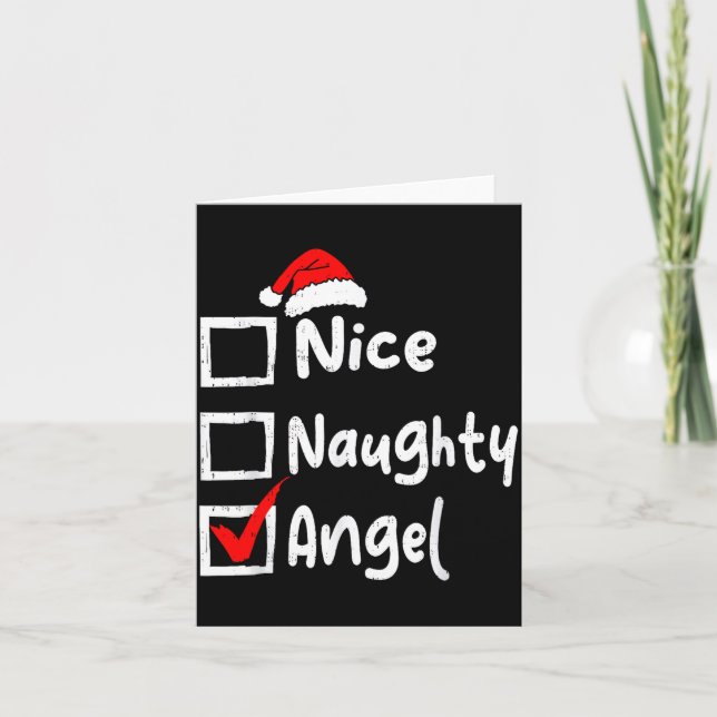 Nice Naughty Angel Funny Christmas List Family Mat Kort (Framsida)