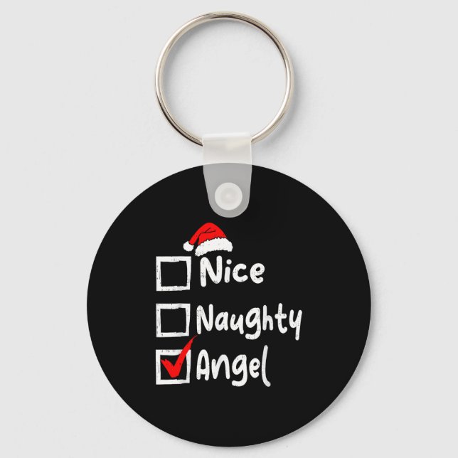 Nice Naughty Angel Funny Christmas List Family Mat Nyckelring (Framsida)