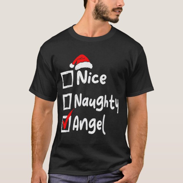 Nice Naughty Angel Funny Christmas List Family Mat T Shirt (Framsida)