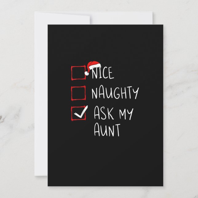 Nice Naughty Ask My Aunt Christmas List Xmas  Julkort (Framsida)