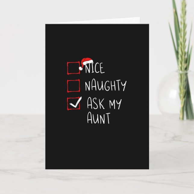 Nice Naughty Ask My Aunt Christmas List Xmas  Kort (Framsida)