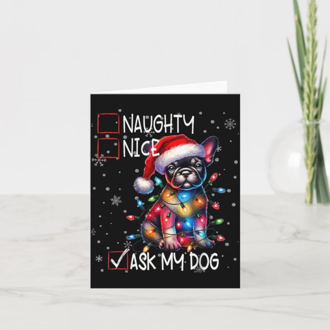 Nice Naughty Ask My Dog Christmas List Xmas  Kort (Framsida)