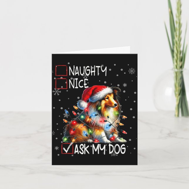 Nice Naughty Ask My Dog Christmas List Xmas  Kort (Framsida)