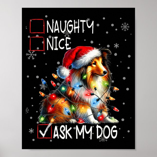 Nice Naughty Ask My Dog Christmas List Xmas  Poster (Framsidan)