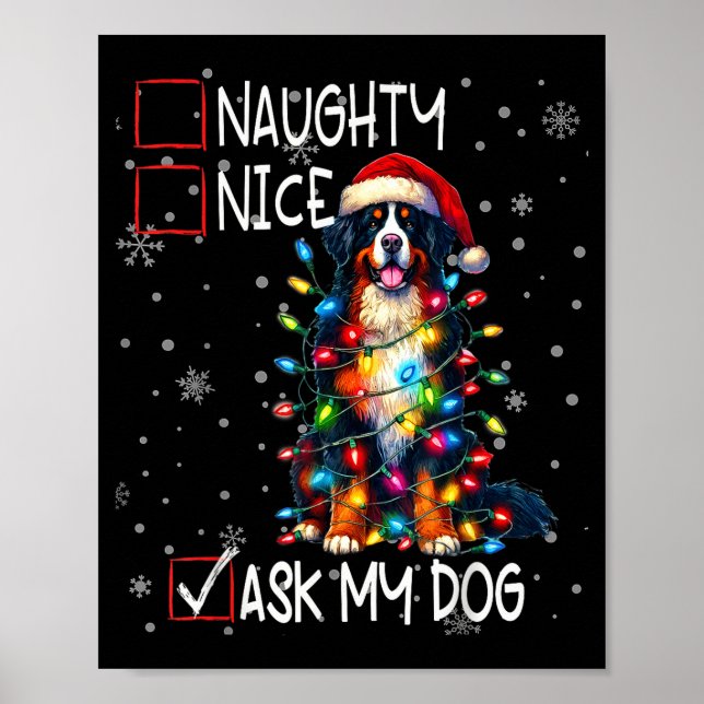 Nice Naughty Ask My Dog Christmas List Xmas  Poster (Framsidan)