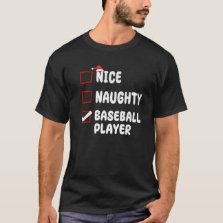 Nice Naughty Baseball Player List Christmas Santa  T Shirt