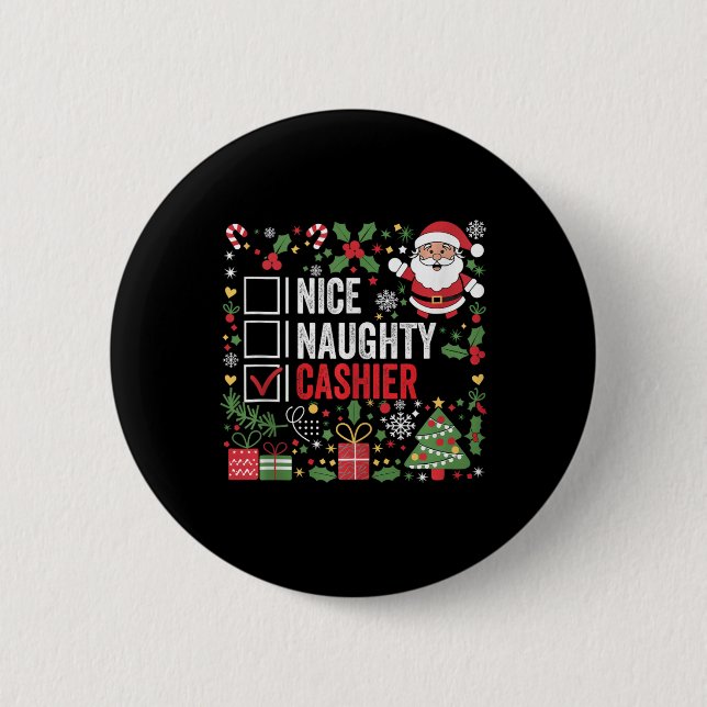 Nice Naughty Cashier Funny jul Jultomten T Knapp (Framsida)