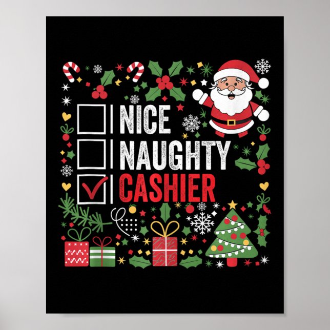 Nice Naughty Cashier Funny jul Jultomten T Poster (Framsidan)