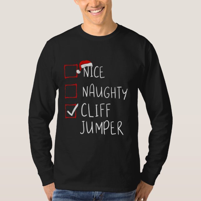 Nice Naughty Cliff Jumper List Christmas Santa T Shirt (Framsida)