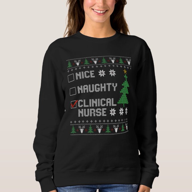 Nice Naughty Clinical Nurse  Ugly Christmas Sweate T Shirt (Framsida)