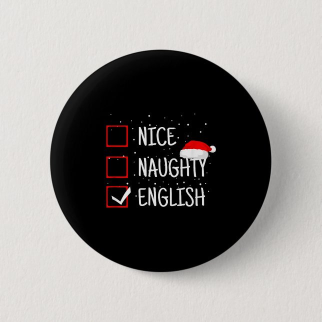 Nice Naughty English Christmas Checklist Funny Eng Knapp (Framsida)