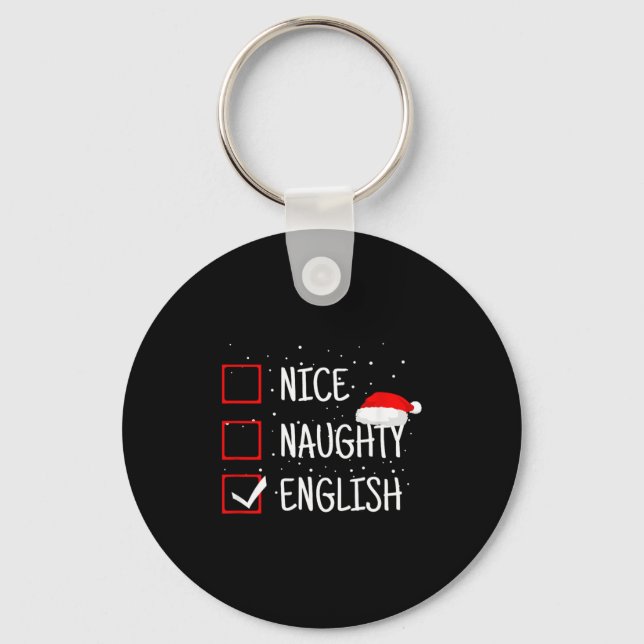 Nice Naughty English Christmas Checklist Funny Eng Nyckelring (Framsida)