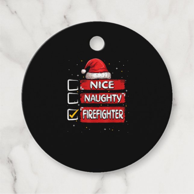 Nice Naughty Firefighter Christmas List Gåvor Etiketter (Framsida)