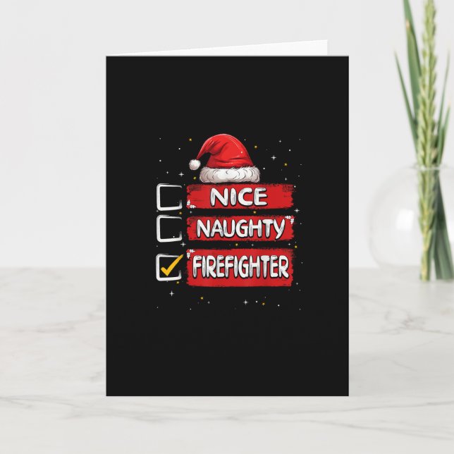 Nice Naughty Firefighter Christmas List Kort (Framsida)