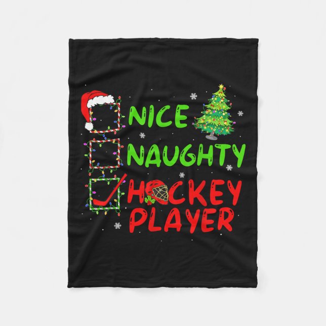 Nice Naughty Hockey Player Check List Christmas Sa Fleecefilt (Framsidan)