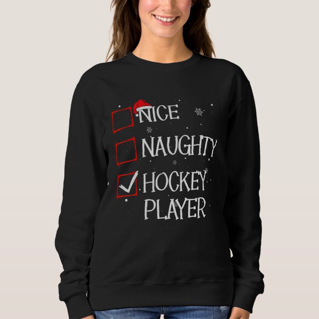 Nice Naughty Hockey Player Christmas List Xmas San T Shirt (Framsida)