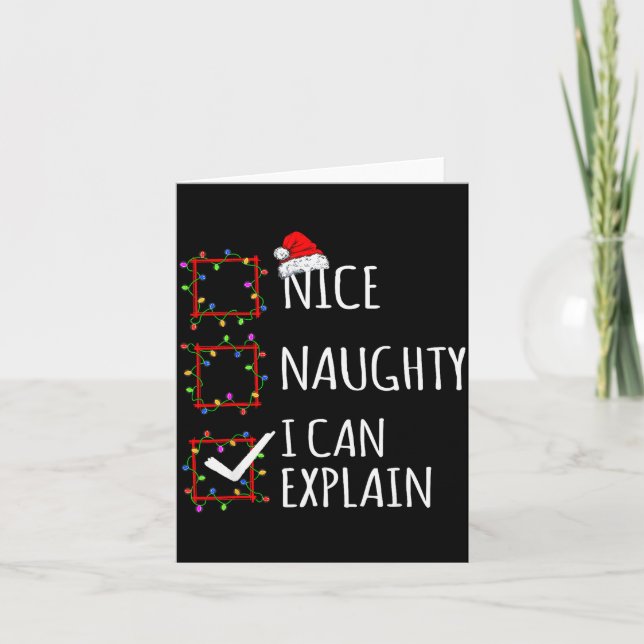 Nice Naughty I Can Explain Christmas List Santa Cl Kort (Framsida)
