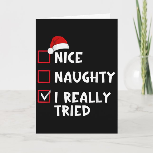 Nice Naughty I Really Tried List Christmas Santa C Kort (Framsida)