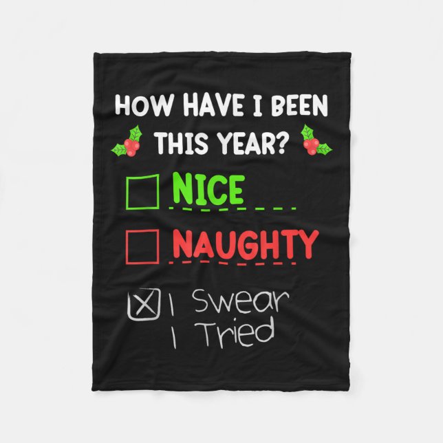 Nice Naughty I Swear I Tried Christmas List Funny  Fleecefilt (Framsidan)