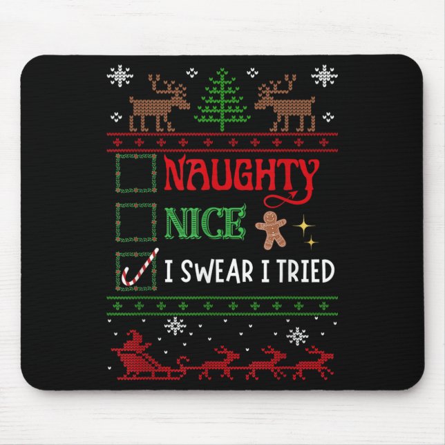 Nice Naughty I Swear I Tried Funny Christmas  Musmatta (Framsidan)