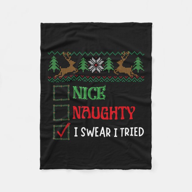 Nice Naughty I Swear I Tried Funny Christmas Xmas  Fleecefilt (Framsidan)