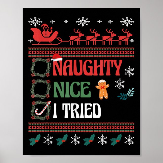 Nice Naughty I Tried Christmas List Matching Famil Poster (Framsidan)
