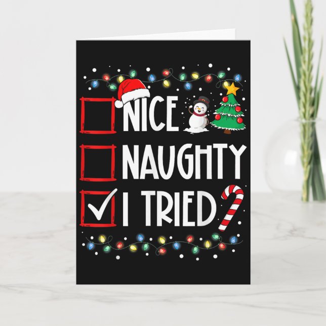 Nice Naughty I Tried Christmas List Santa Costume  Kort (Framsida)