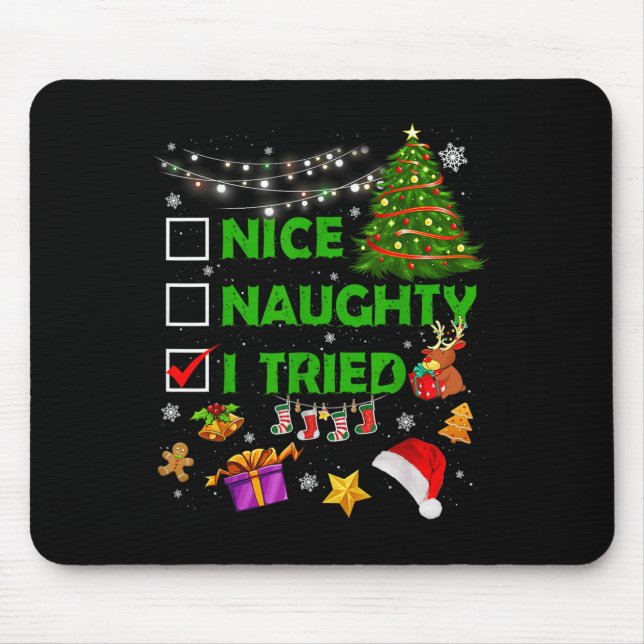 Nice Naughty I Tried Christmas Tree Light Funny Xm Musmatta (Framsidan)