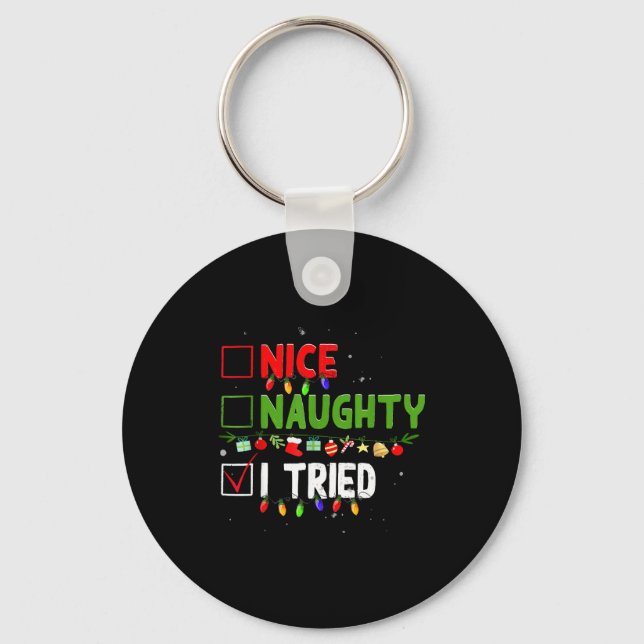 Nice Naughty I Tried Family Xmas Pajama Funny Chri Nyckelring (Framsida)