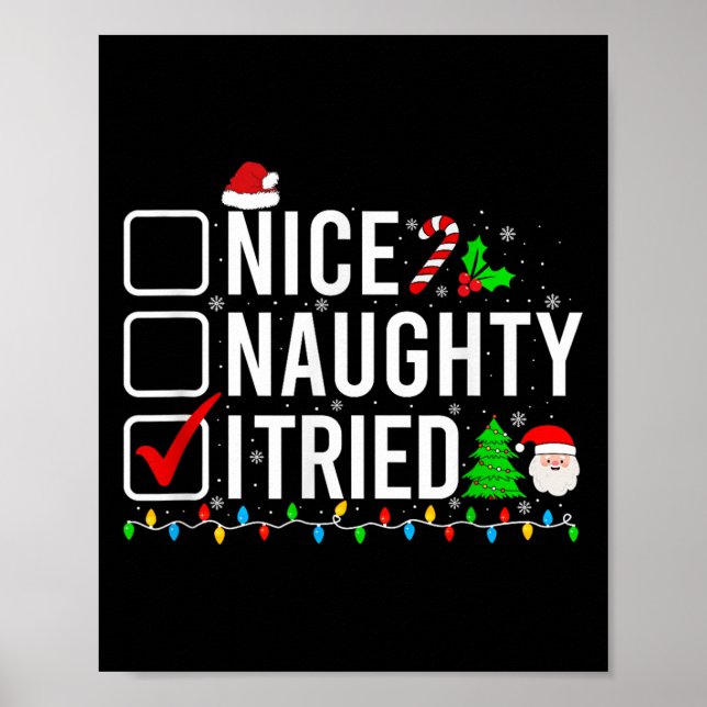 Nice Naughty I Tried Family Xmas Pajama Funny Chri Poster (Framsidan)