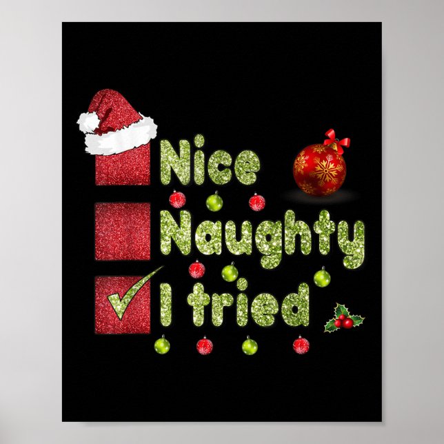 Nice Naughty I Tried Funny Christmas Family Matchi Poster (Framsidan)
