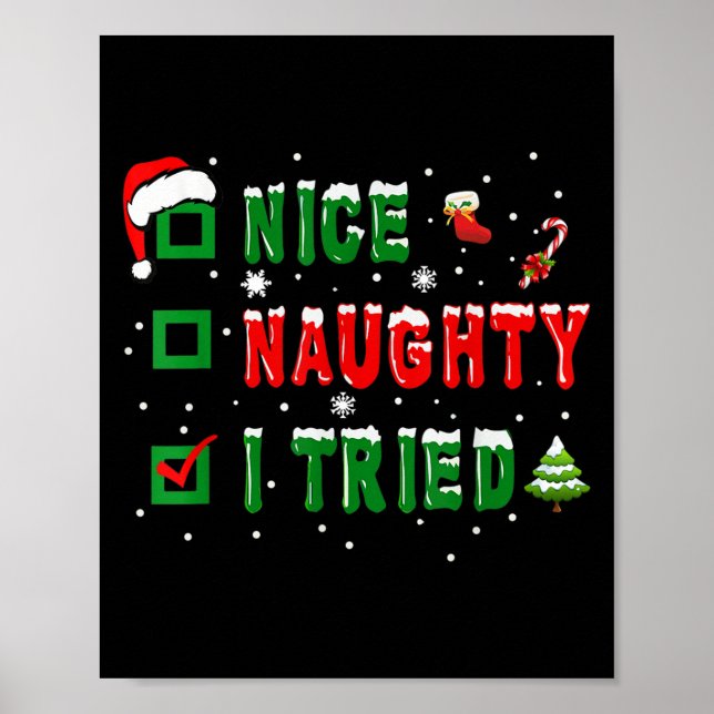 Nice Naughty I Tried Funny Christmas Family Matchi Poster (Framsidan)
