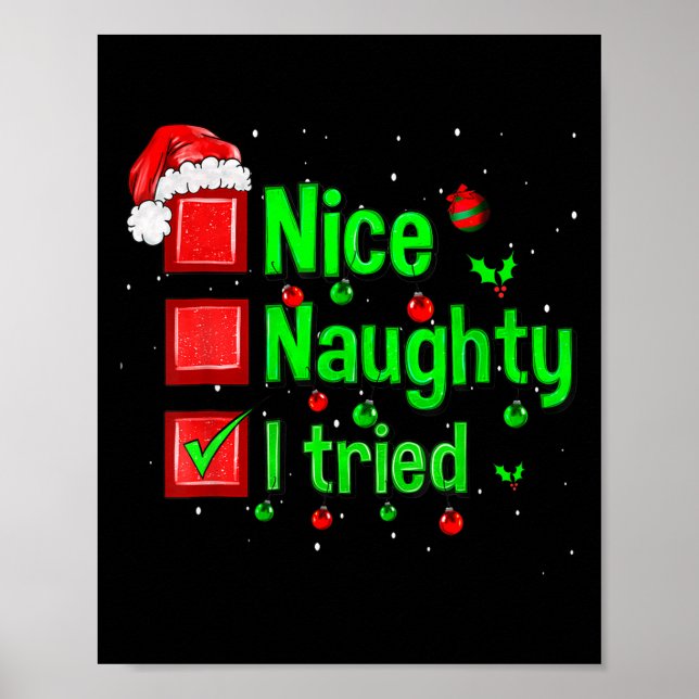 Nice Naughty I Tried Funny Christmas Family Matchi Poster (Framsidan)