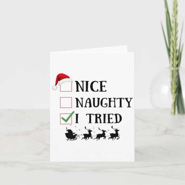 Nice Naughty I Tried Funny Christmas List  Kort (Framsida)