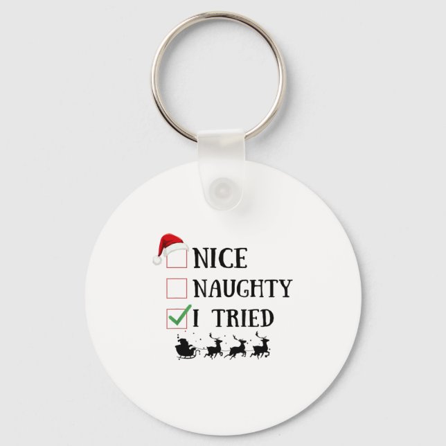 Nice Naughty I Tried Funny Christmas List  Nyckelring (Framsida)