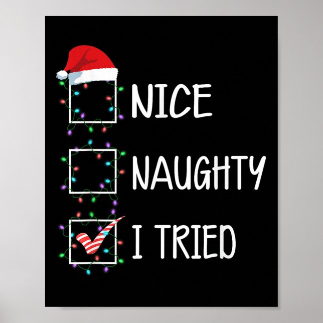 Nice Naughty I Tried Funny Christmas List  Poster (Framsidan)