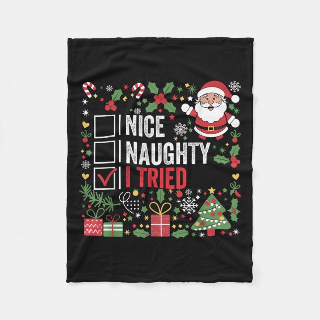 Nice Naughty I Tried Funny Christmas Santa Claus  Fleecefilt (Framsidan)