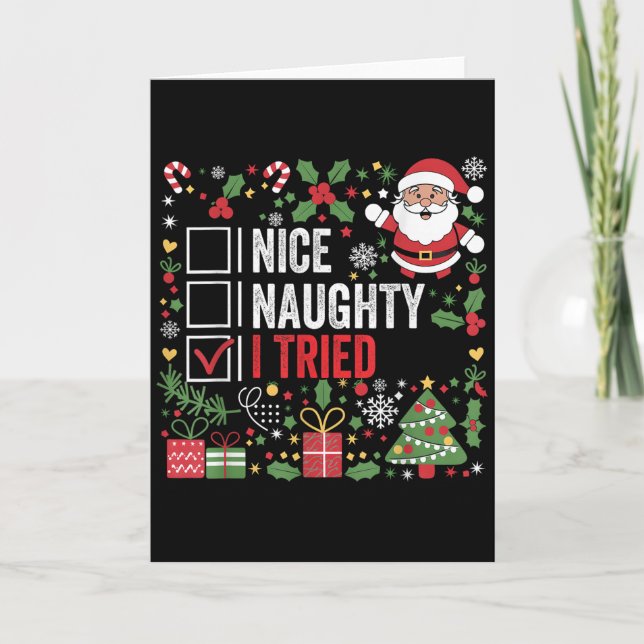 Nice Naughty I Tried Funny Christmas Santa Claus  Kort (Framsida)