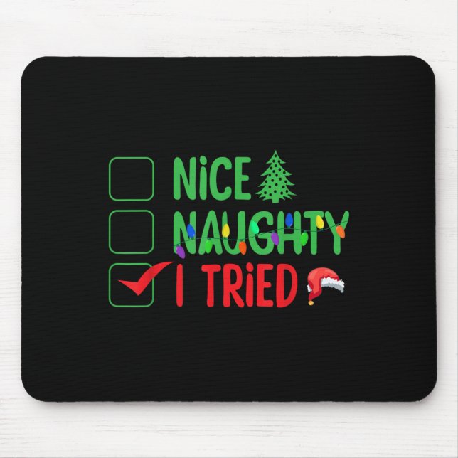 Nice Naughty I Tried Funny Christmas Xmas  Musmatta (Framsidan)