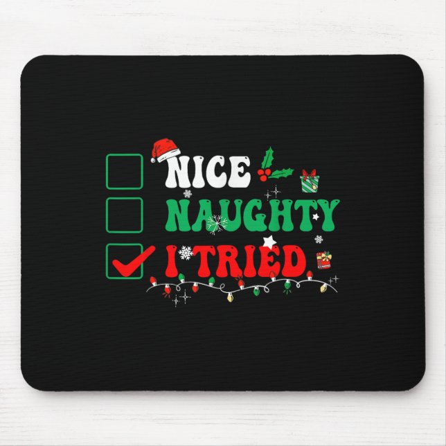Nice Naughty I Tried Matching Christmas Funny Fami Musmatta (Framsidan)
