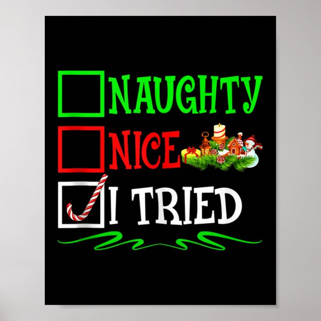 Nice Naughty I Tried Santa Christmas List Tank Top Poster (Framsidan)