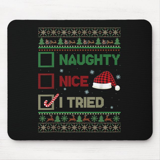Nice Naughty I Tried Ugly Sweater Red Plaid Christ Musmatta (Framsidan)