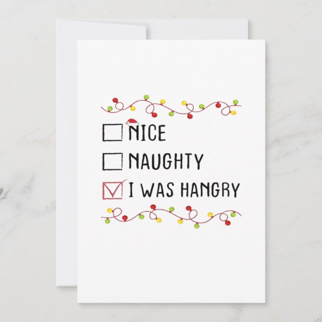 Nice Naughty I Was Hangry List Christmas  Julkort (Framsida)