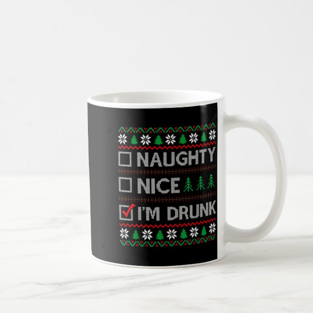 Nice Naughty I'm Drunk Checklist Ugly Christmas Sw Kaffemugg (Höger)